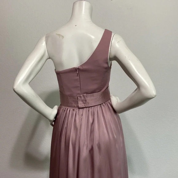 Vera Wang White Quartz One Shoulder Satin Belt Maxi Bridesmaid Dress Size 2 - Picture 6 of 10